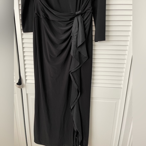 New Ralph Lauren Evening Size 14 Long Sleeve Long Black Dress with Ruffle Trim - Picture 3 of 5
